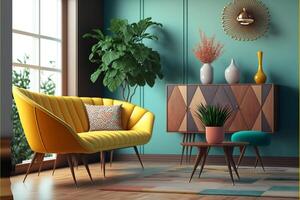 Retro style in beautiful living room interior colorful. photo