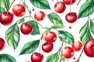 watercolor seamless pattern small cherry isolated. photo