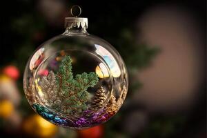 Empty glass ornament clear glass Christmas tree glass. Generative Ai photo