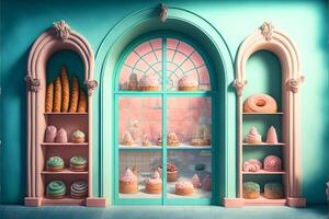 bakery shop store Digital Backdrop in pastel colours. photo