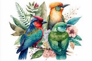 Watercolor illustration of Exotic Birds. photo