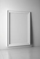 white blank frame on floor white wall background. photo