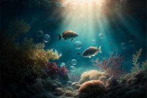 debajo agua Oceano antecedentes paisaje. generativo ai foto