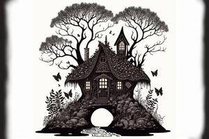 fairy house silhouette svg fine lines on a white background. photo
