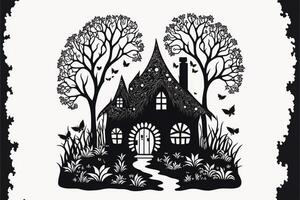 fairy house silhouette svg fine lines on a white background. photo