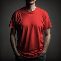 blank red tshirt mockup,close up orange t-shirt on dark background , photo