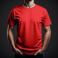 blank red tshirt mockup,close up orange t-shirt on dark background , photo