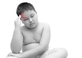 Portrait of obese fat boy having a headache isolated photo