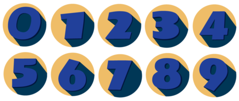 Number set from zero to nine icon with long shadow in circle png