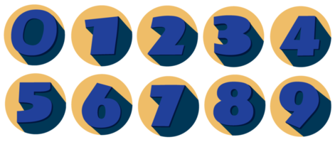 Number set from zero to nine icon with long shadow in circle png