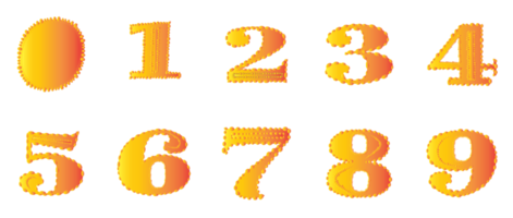 número conjunto desde cero a nueve icono con amarillo, dorado y naranja color png