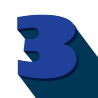 Number three, number 3 long shadow on transparent background png