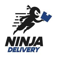 Modern vector flat design simple minimalist logo template of ninja delivery man mascot character vector collection for brand, emblem, label, badge. Isolated on white background.