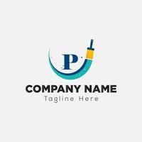 Paint Logo On Letter P Template. Paint Logo On P Letter, Initial Paint Sign Concept Template vector