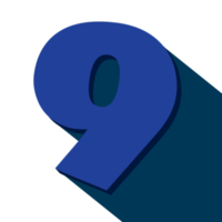 Number nine, number 9 long shadow on transparent background png