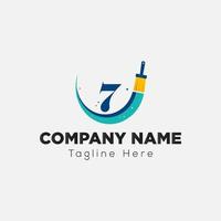Paint Logo On Letter 7 Template. Paint Logo On 7 Letter, Initial Paint Sign Concept Template vector
