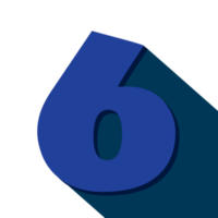 Number six, number 6 long shadow on transparent background png