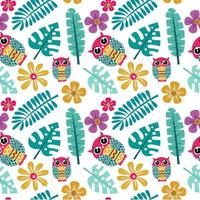 Cute Owl and Tropical Summer Seamless Pattern Background vector