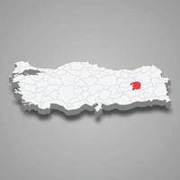 bingol región ubicación dentro Turquía 3d mapa vector