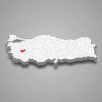 Usak region location within Turkey 3d map vector