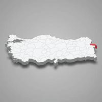 Igdir region location within Turkey 3d map vector