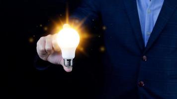 Bright idea in hand Business man,Hands holding light bulb for concept new idea concept with innovation and inspiration,technology in science and communication concept photo