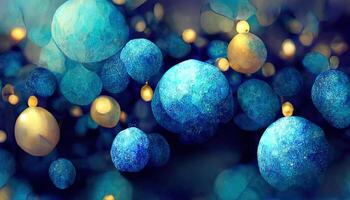 Abstract pattern of blue bokeh garland lights on dark background 3d render. photo