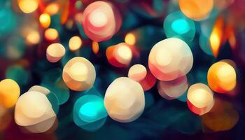 Golden christmas background with hanging baubles on defocussed landscape. photo