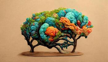 Surprising Tree with no leaves shapes like human brain as illustration. photo