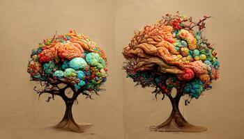 Wonderful Tree with no leaves shapes like human brain as illustration. photo