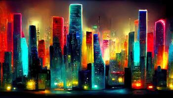 Modern city cartoon vector night landscape. photo