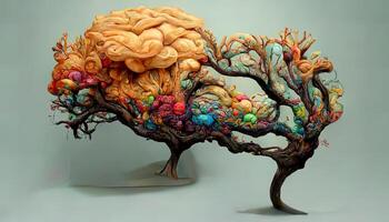 Surprising Tree with no leaves shapes like human brain as illustration. photo