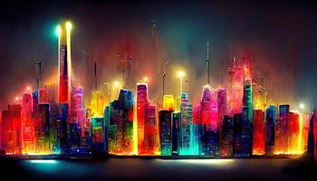moderno ciudad dibujos animados vector noche paisaje. generativo ai foto