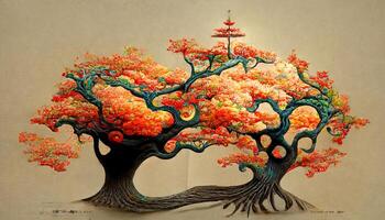 maravilloso árbol de vida como japonés espiritual concepto ilustración. generativo ai foto