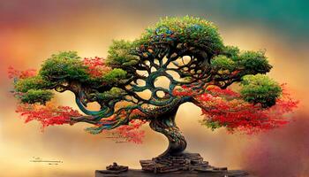 sorprendente árbol de vida como japonés espiritual concepto ilustración. generativo ai foto