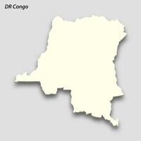 3d isometric map of DR Congo isolated with shadow vector