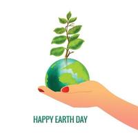 Happy earth day in hands holding globe concept design vector