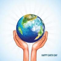 Hands holding globe happy earth day saving planet background vector