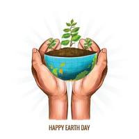 Hand holding tree with half globe concept happy earth day background vector