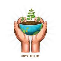 Hand holding tree with half globe concept happy earth day background vector