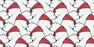 Bear seamless pattern vector polar bear isolated red scarf wallpaper background cartoon