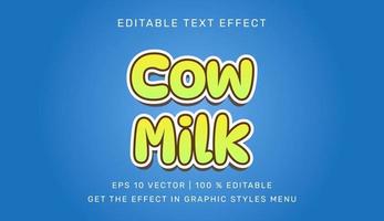 Cow milk 3d editable text effect template vector