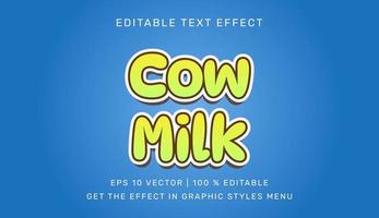 Cow milk 3d editable text effect template vector