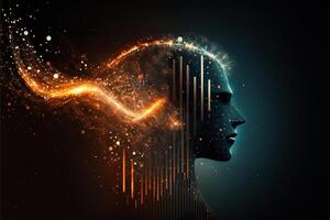 Abstract artificial intelligence face and graph, photo