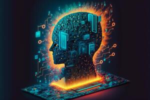 Artificial intelligence brain growth. photo