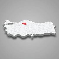 Cankiri region location within Turkey 3d map vector