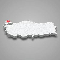 kirklareli región ubicación dentro Turquía 3d mapa vector