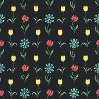 Seamless floral pattern. Doodle background with flowers. Spring pattern vector