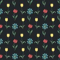 Seamless floral pattern. Doodle background with flowers. Spring pattern vector