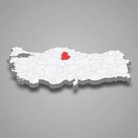 coro región ubicación dentro Turquía 3d mapa vector